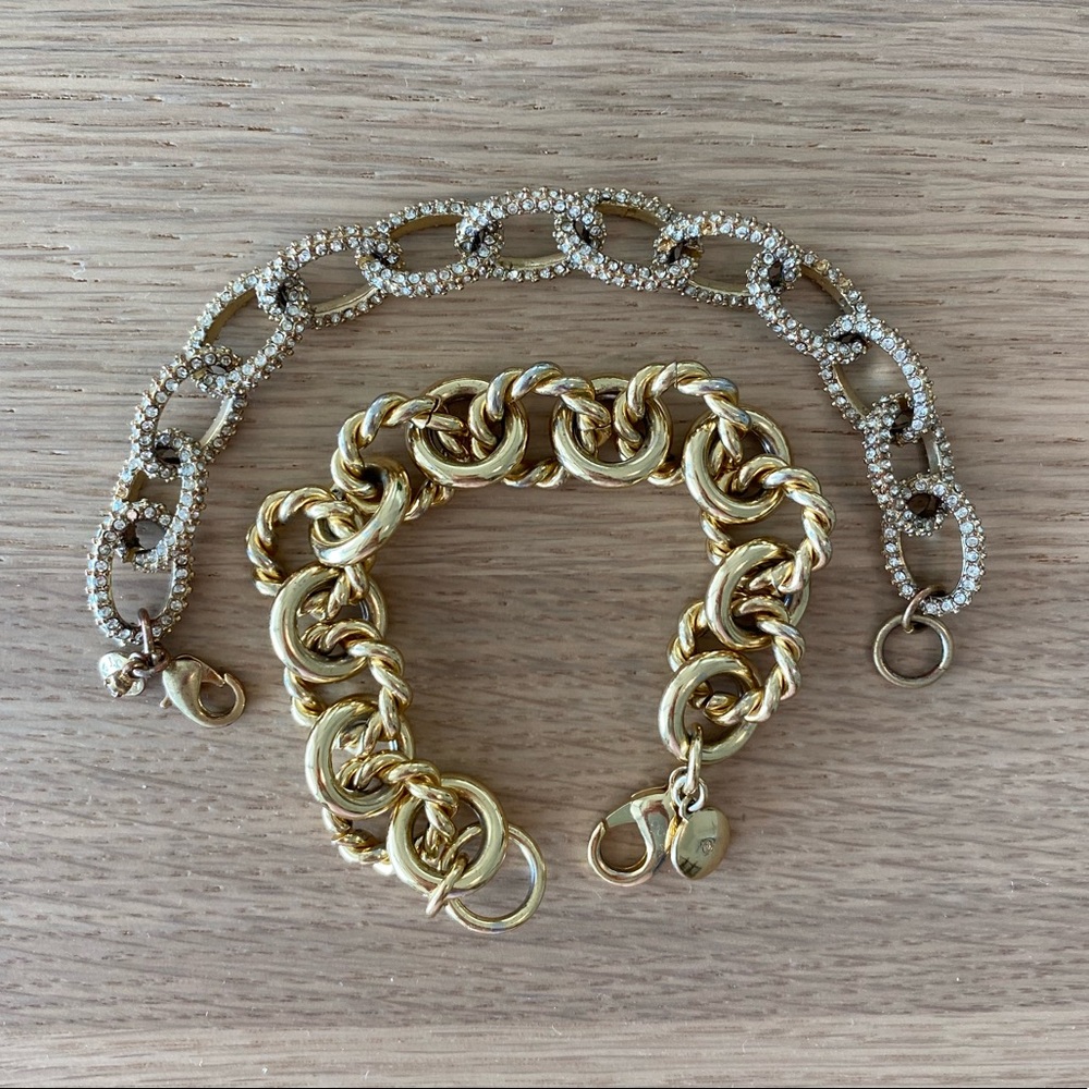 Set of two JCrew gold chunky link bracelets, pave and gold